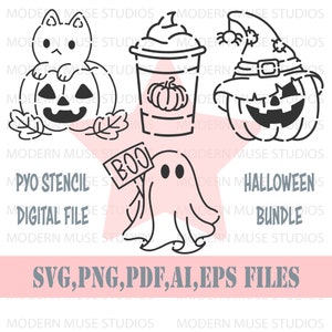 Pyo Halloween Cookie Stencil File Bundle, Pyo Herbst Schablone, Süßer Kürbis Geist Latte Pyo Schablone, Halloween Schablone svg