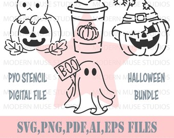 Pyo Halloween Cookie Stencil File Bundle, Pyo Fall Stencil, Cute Pumpkin Ghost Latte Pyo Stencil, Halloween Stencil Svg