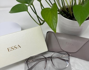 Gray Geometric Square Blue Light Glasses - Lightweight Plastic Frame with Unique Metal Temples – Modern Minimalist Eyewear | ESSA Eyewear