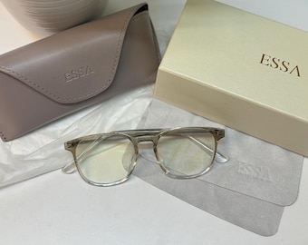 Transparent Gray Blue Light Glasses | Lightweight Computer Eyewear | Gray-to-Clear Frames with Metal Core