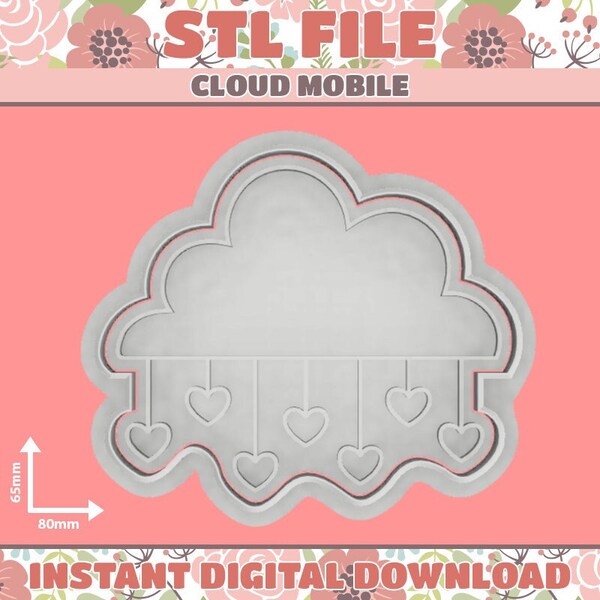 DIGITAL STL FILE - Cloud Mobile Cookie Cutter and Fondant Stamp