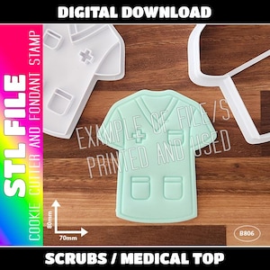 DIGITAL STL FILE - Scrubs / Medical Top Cookie Cutter and Fondant Stamp