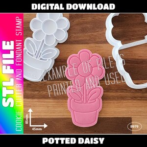 DIGITAL STL-FIL - Blomma i en kruka kakform och fondantstämpel
