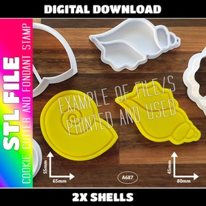DIGITALE STL DATEI - 2x Muschel Ausstechformen und Fondant Stempel