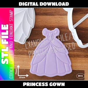 DIGITAL STL FILE - Princess Gown Cookie Cutter and Fondant Stamp