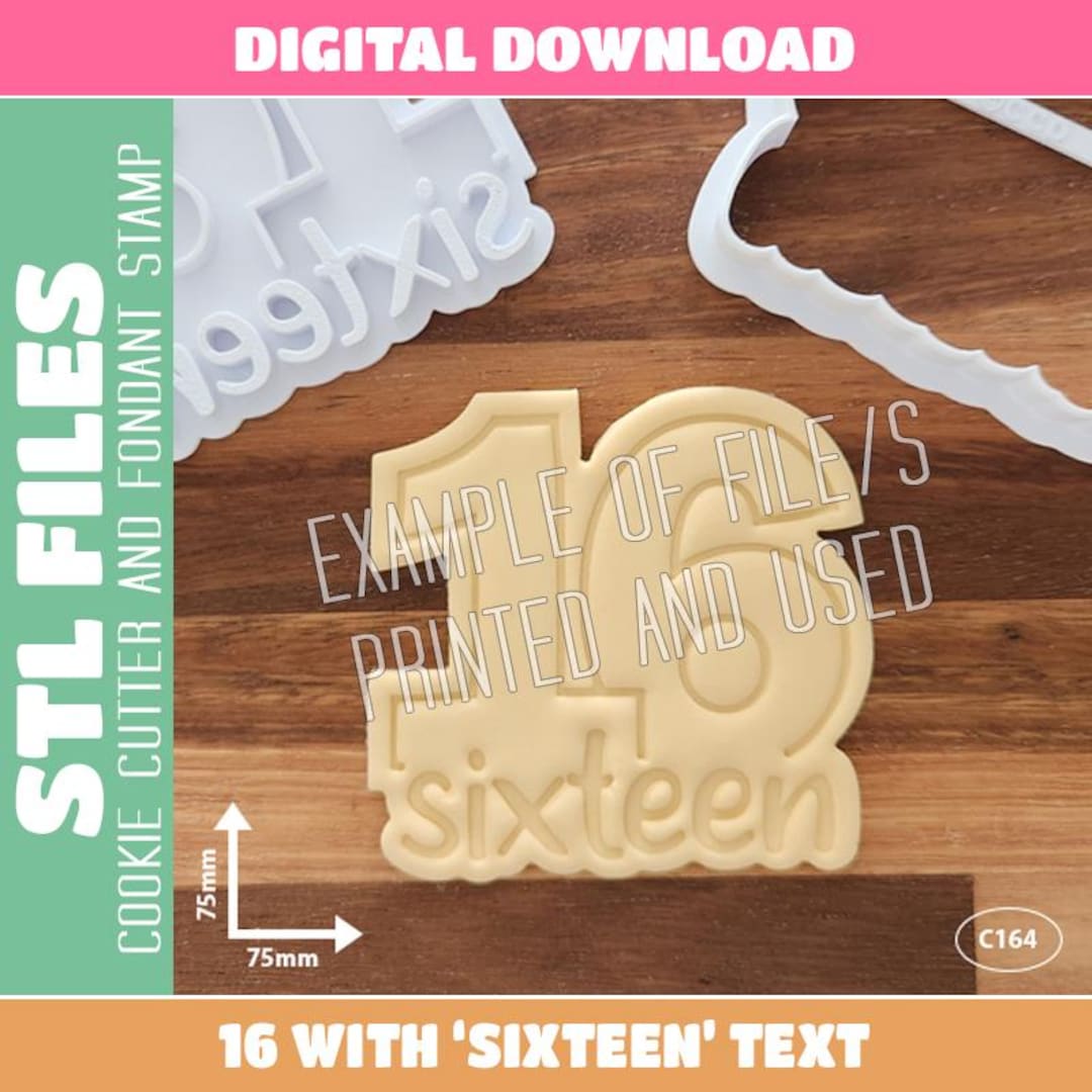 DIGITAL STL FILE - Number 16 With Sixteen Text Cookie Cutter and ...
