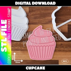 DIGITAL STL FILE - Cupcake Cookie Cutter and Fondant Stamp