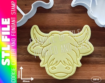 DIGITAL STL FILE - Highland Cow Head Cookie Cutter and Fondant Stamp