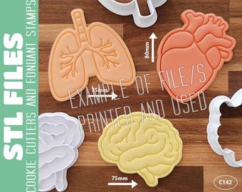 ARCHIVO STL DIGITAL - Cortadores de galletas y sellos de fondant con forma de órganos: cerebro, pulmones, corazón