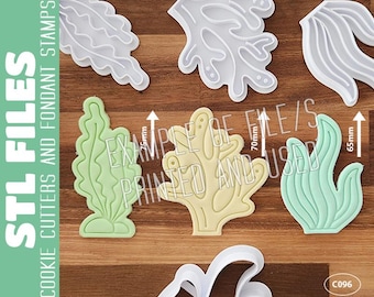 DIGITAL STL FILE - Kelp, Seaweed, Coral Cookie Cutters and Fondant Stamps
