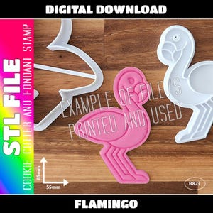 DIGITAL STL FILE - Flamingo Cookie Cutter and Fondant Stamp
