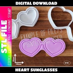 FICHIER STL NUMÉRIQUE - emporte-pièce et tampon Fondant avec lunettes de soleil coeur