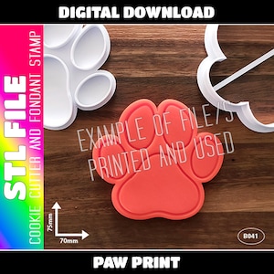 DIGITAL STL FILE - Paw Print Cookie Cutter and Fondant Stamp