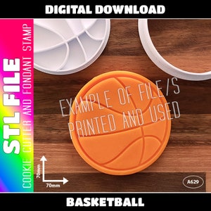 DIGITAL STL FILE - Basketball Cookie Cutter and Fondant Stamp