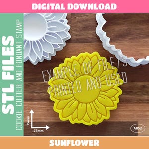 DIGITAL STL FILE - Sunflower Cookie Cutter and Fondant Stamp