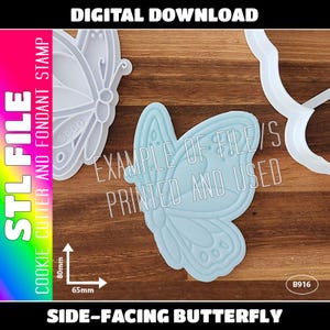 DIGITAL STL FILE - Side-Facing Butterfly Cookie Cutter and Fondant Stamp