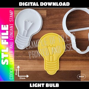 DIGITAL STL FILE - Light Bulb Cookie Cutter and Fondant Stamp