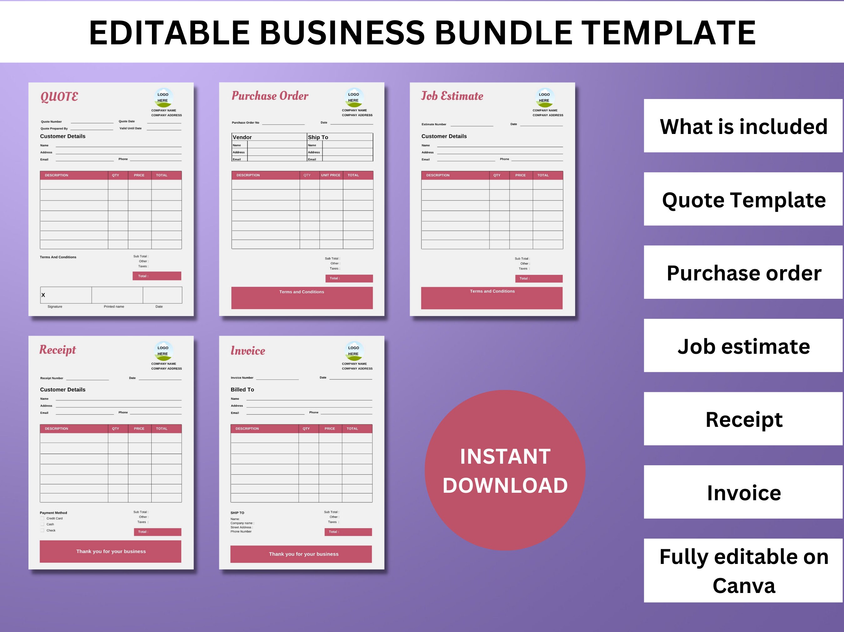 Editable Business Template, Printable Business Receipt Editable