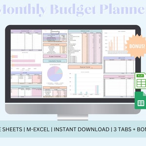 Monthly Budget Spreadsheet, Excel, Google Sheets, Budget Tracker, Savings Tracker, Budget Planner, Expense Tracker Dashboard