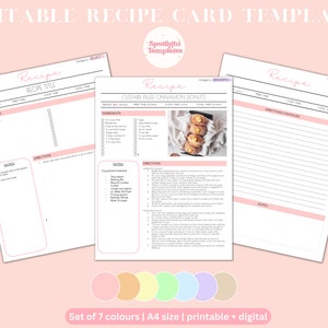 Plantilla de receta, Plantilla de receta editable, Plantilla de libro de cocina, Plantilla de tarjeta de receta, Caja de recetas, Libro de recetas, Tarjetas de recetas, Libro de cocina digital