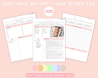 Recipe Template, Editable recipe template, Cookbook template, Recipe Card Template, Recipe box, Recipe book, Recipe cards, Digital cookbook