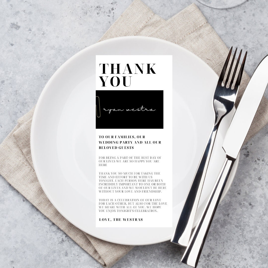 Minimalist Wedding Table Thank You and Place Card Template - Etsy