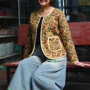 Quilted jacket women, Floral quilted jacket, quilted coat, women spring jacket, gift for her