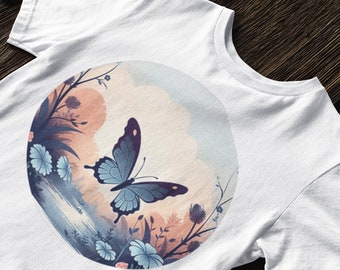Blue Butterfly T Shirt, Butterfly shirt, Trendy shirt, Comfy shirt, cute butterfly shirt, Vintage butterfly shirt, minimalist butterfly