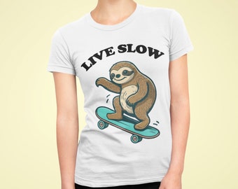 Live Slow Sloth T Shirt, Sloth Shirt, Sloth Graphic Tee, Funny Sloth Shirt, Cute Animal T-Shirt, Adorable Sloth Shirt, Animal Lover Tee