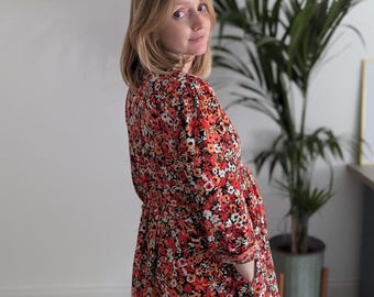 Floral Long Sleeve Maternity Dress with Invisible Nursing Zips