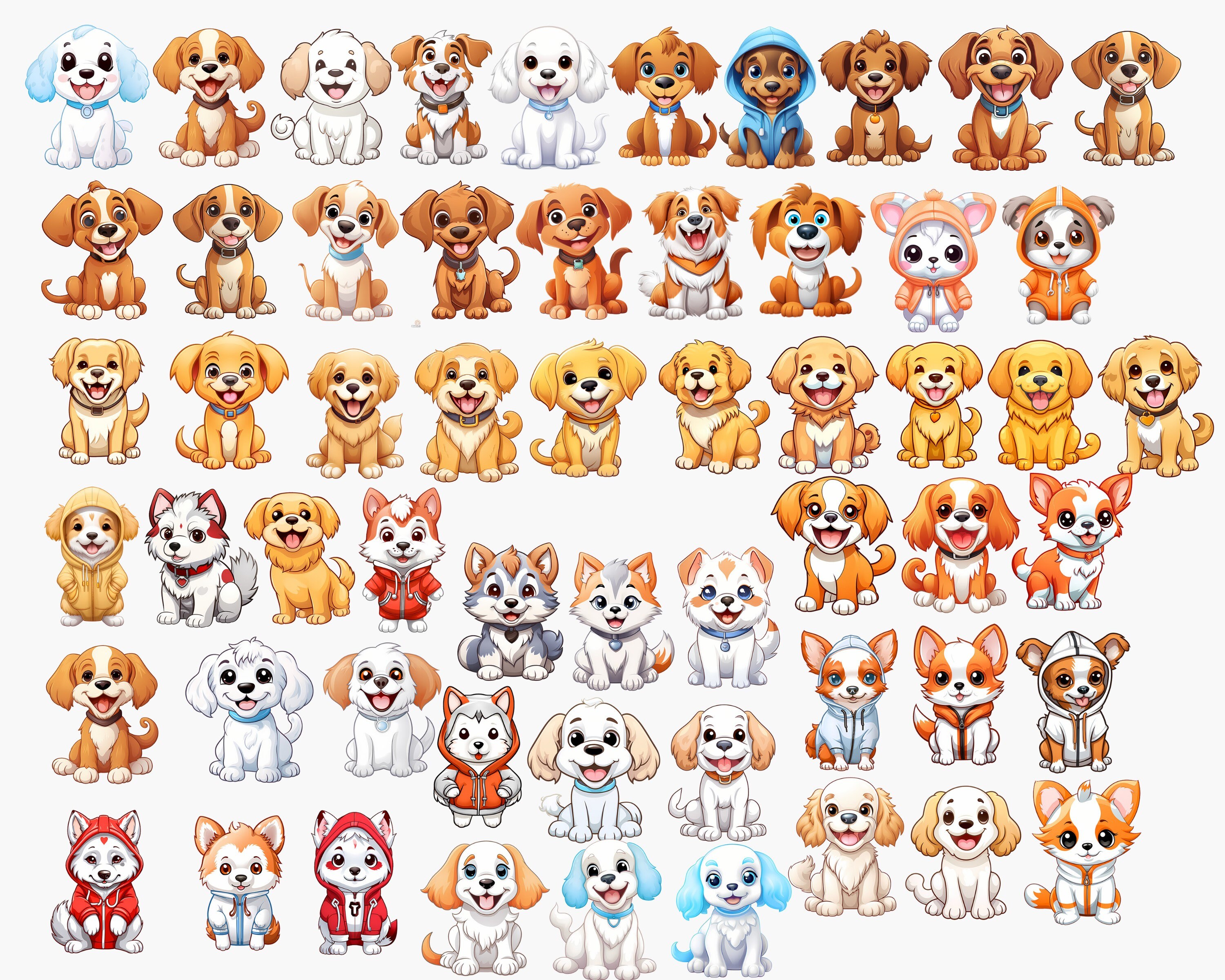 Dog Clipart Bundle PNG, Cute Dogs Cartoon, Cute Dogs Bundle, Dogs PNG ...