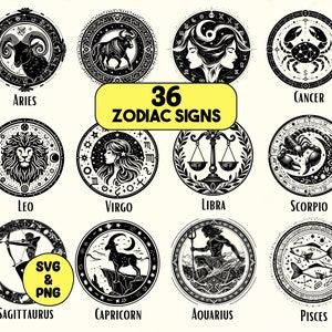 Zodiac Sign Clipart BUNDLE SVG, Birth Zodiac Sign SVG, Astrology Horoscope, Astrology Signs Svg, Zodiac Signs Png, Zodiac Sign for Cricut