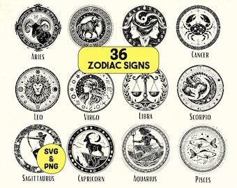 Zodiac Sign Clipart BUNDLE SVG, Birth Zodiac Sign SVG, Astrology Horoscope, Astrology Signs Svg, Zodiac Signs Png, Zodiac Sign for Cricut