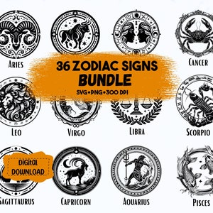Alle 12 Sternzeichen BUNDLE SVG, Sternzeichen Clipart, Geburt Sternzeichen SVG, Astrologie Horoskop, Astrologie Zeichen SVG, Sternzeichen Png Bundle