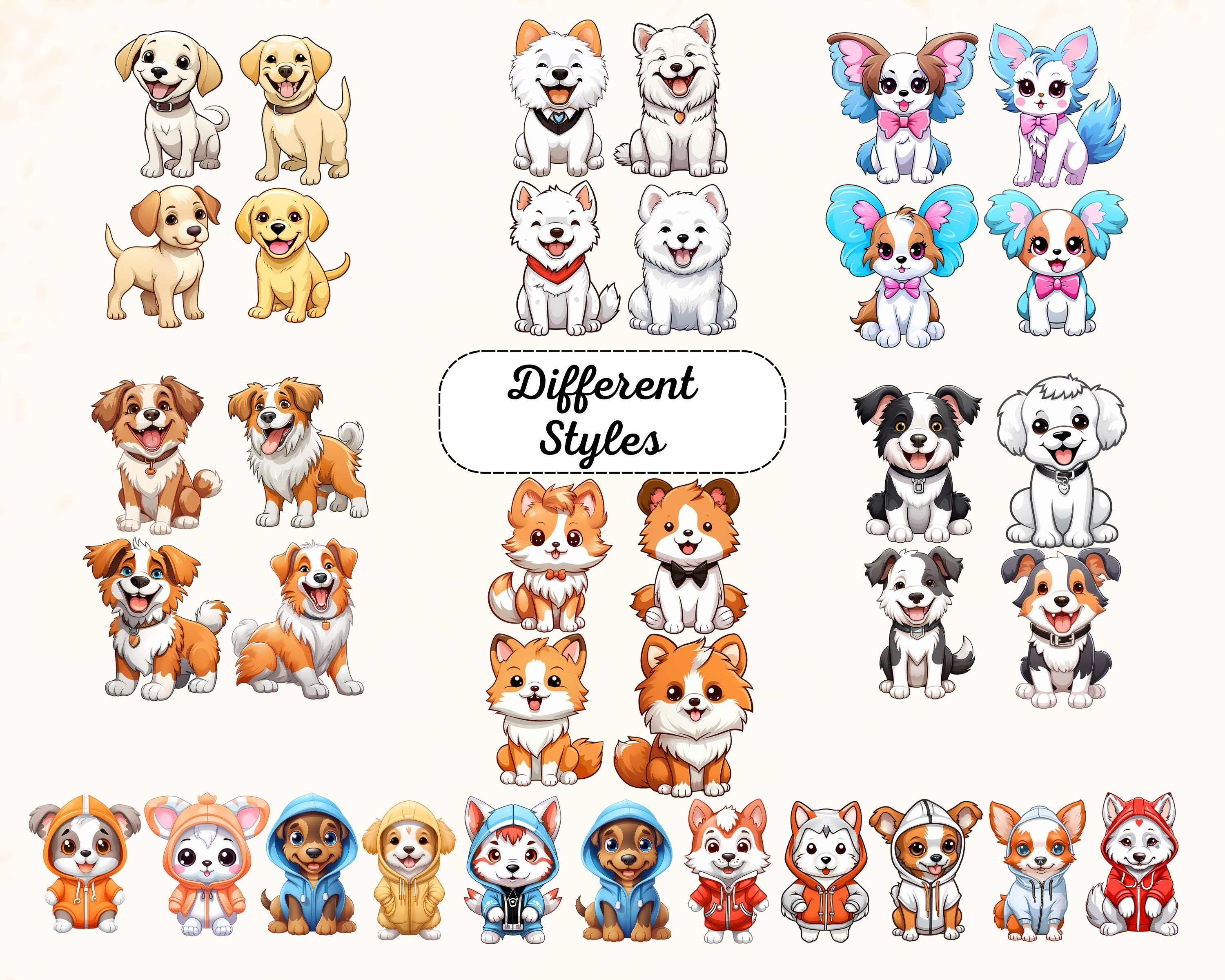 Dog Clipart Bundle PNG, Cute Dogs Cartoon, Cute Dogs Bundle, Dogs PNG ...