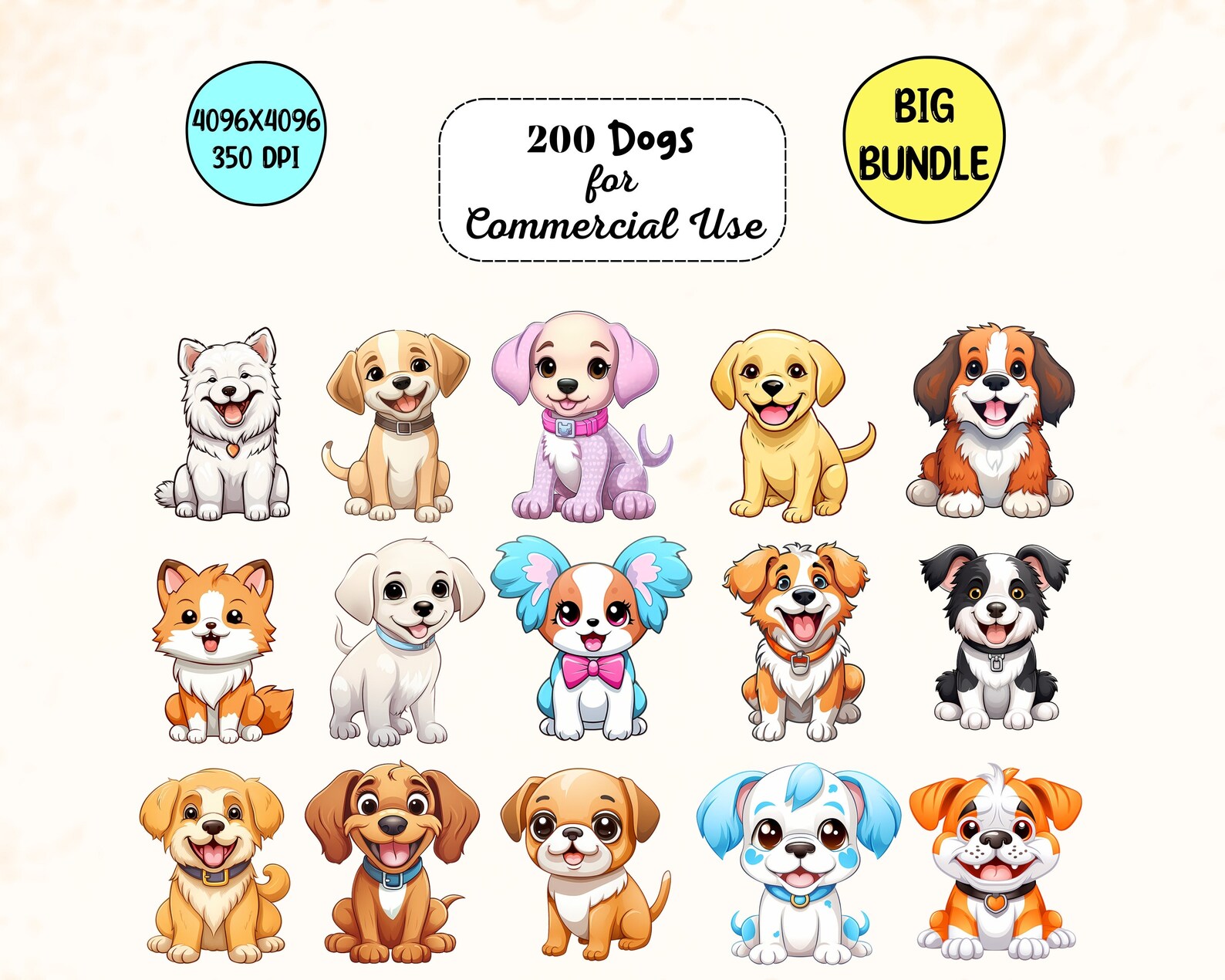 Dog Clipart Bundle PNG, Cute Dogs Cartoon, Cute Dogs Bundle, Dogs PNG ...