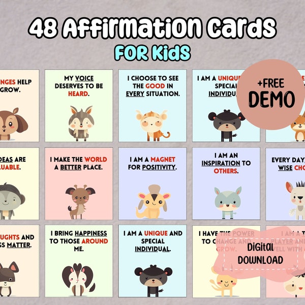 48 Printable Affirmation Cards for Kids V3 | Magical Positive Affirmations For Children | Boost Confidence, Joy, Positivity|Digital Download