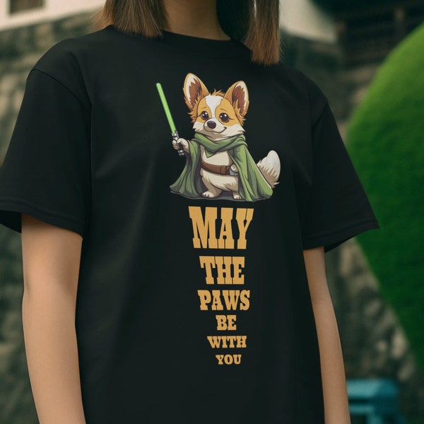 Corgi Jedi Master Tee - May The Paws Be With You T-Shirt, Sci-Fi Dog Lover Shirt, Galactic Canine Fan Top, Epic Space Saga Apparel