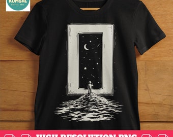 Surreal Cosmic Doorway SVG: Trippy Night Sky PNG for T-Shirts (Digital Download