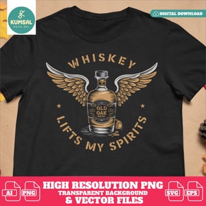 Whiskey Lifts My Spirits SVG | Funny Whiskey Bottle Clipart | Retro Liquor T-Shirt Design | Bourbon PNG | Alcohol Lover Gift Art