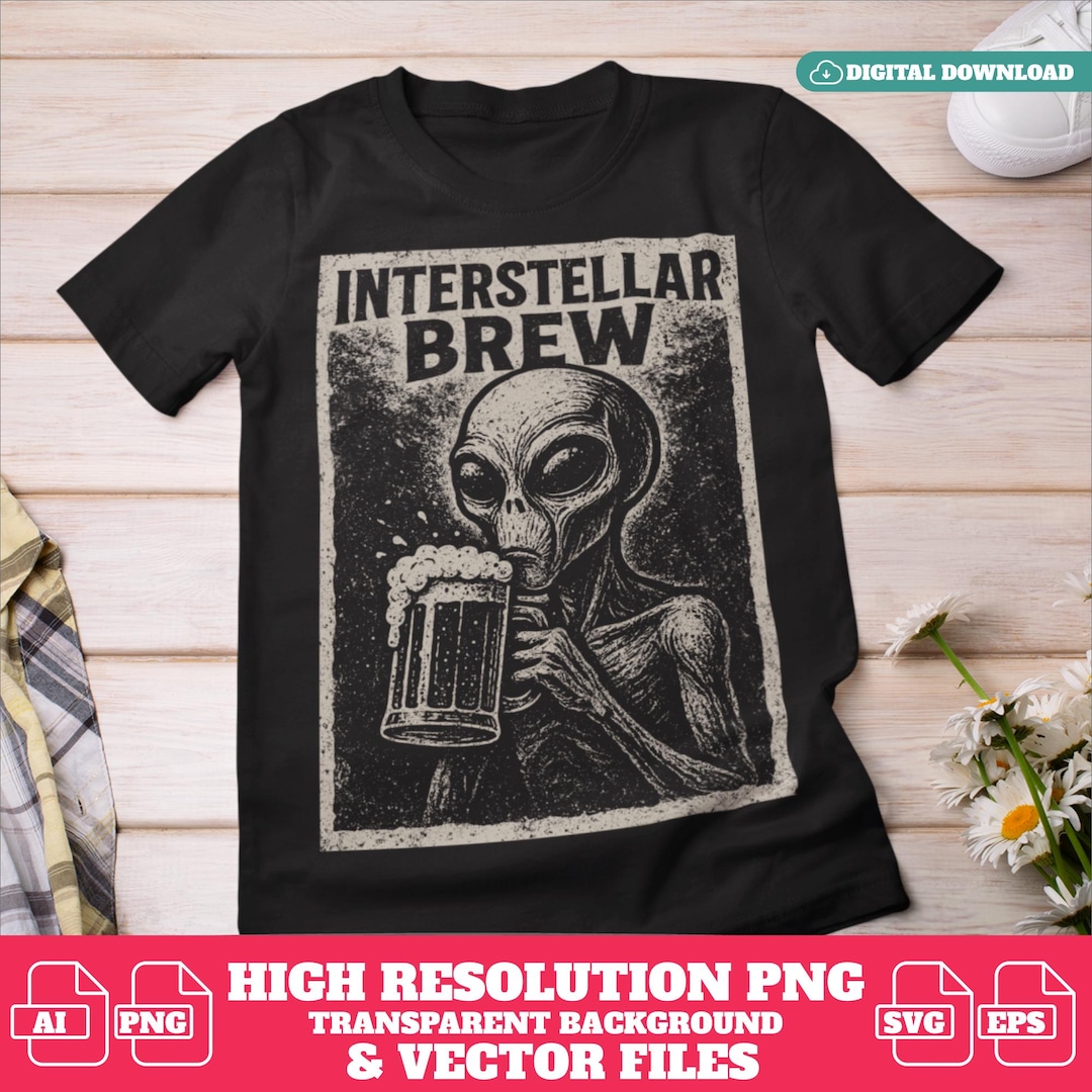 Alien Beer Art Print | Funny Alien Drinking SVG | Interstellar Brew ...
