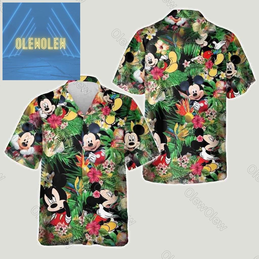 Disney Mickey Mouse Hawaiian Shirt, Mickey Mouse Button Shirt