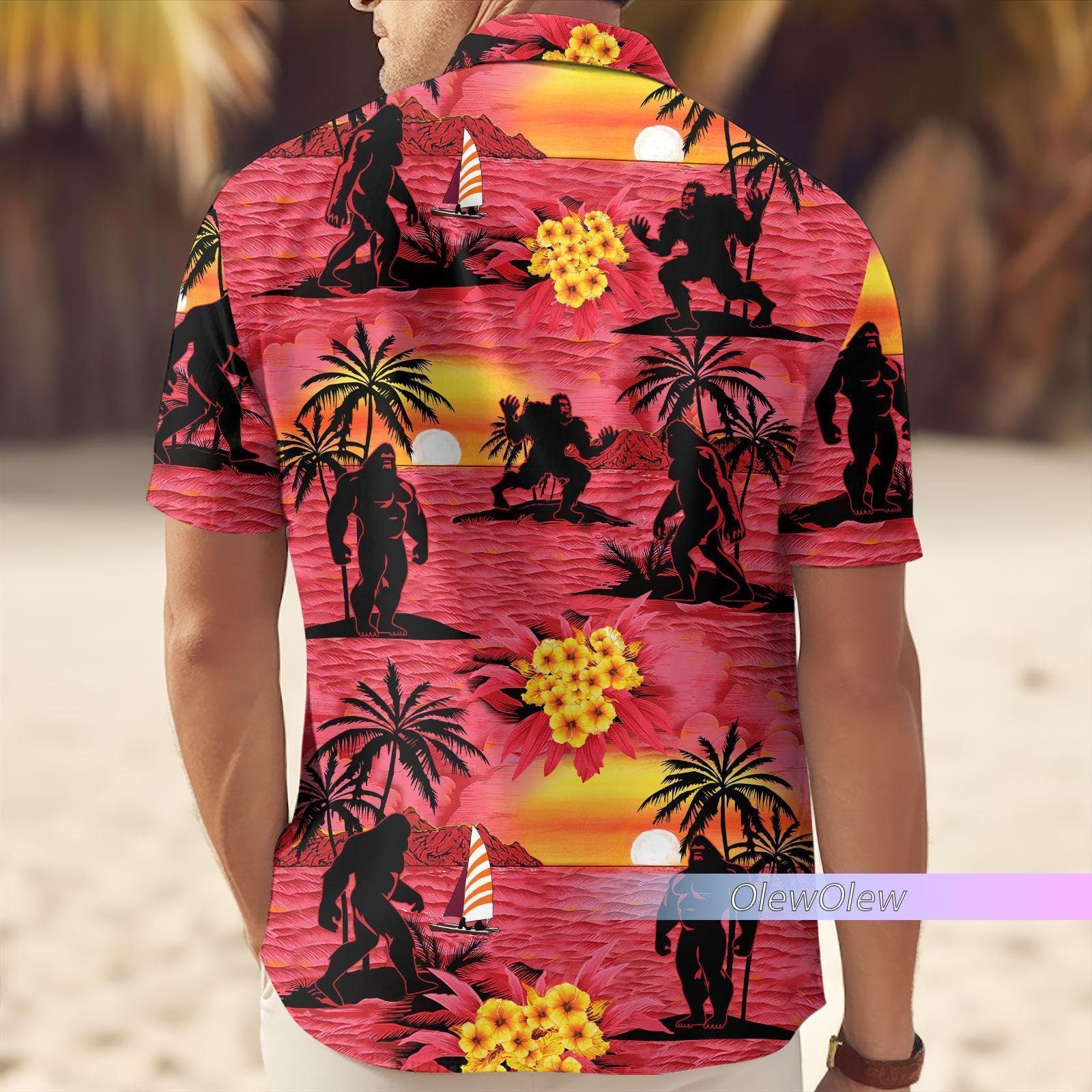 Bigfoot Hawaiian Shirt, Bigfoot Beach Shirt, Bigfoot Summer Shirt, Vacation Shirt