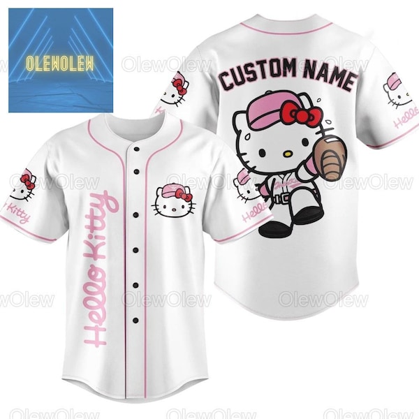 Custom Hello Kitty Baseball Jersey, Hello Kitty Jersey, Hello Kitty Jersey Shirt, Hello Kitty Lover, Hello Kitty Shirt, Kitty Cat Shirt