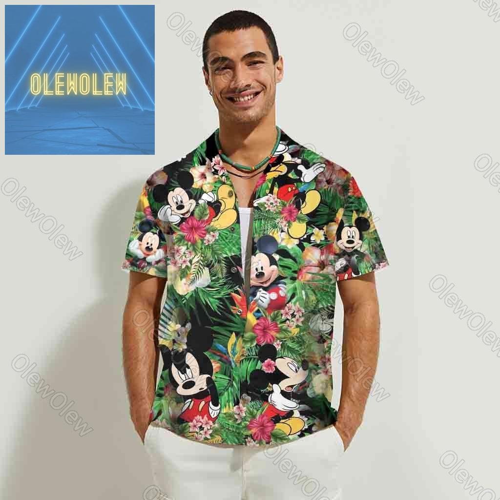 Disney Mickey Mouse Hawaiian Shirt, Mickey Mouse Button Shirt