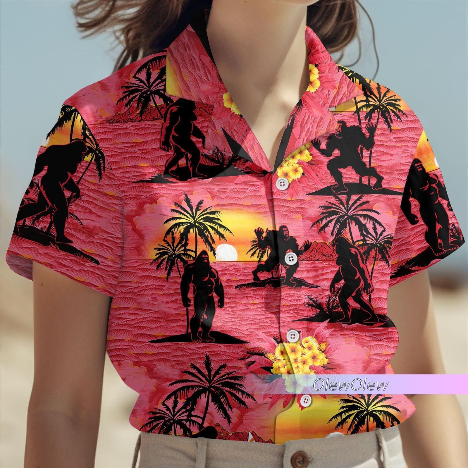 Bigfoot Hawaiian Shirt, Bigfoot Beach Shirt, Bigfoot Summer Shirt, Vacation Shirt