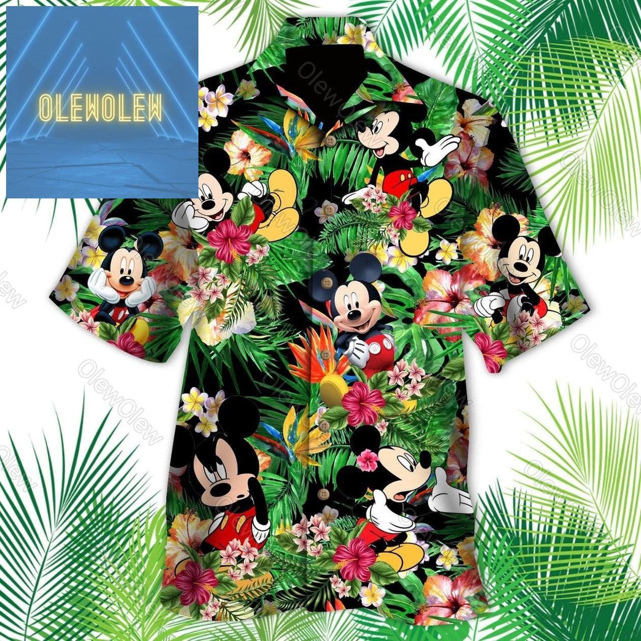 Disney Mickey Mouse Hawaiian Shirt, Mickey Mouse Button Shirt