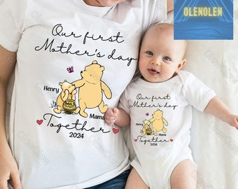 Custom Winnie The Pooh Our First Mother's Day Shirt, Together 2024 Hoodie, First Mother's Day Sweatshirt, Mother's Day Gift, Mom Gift