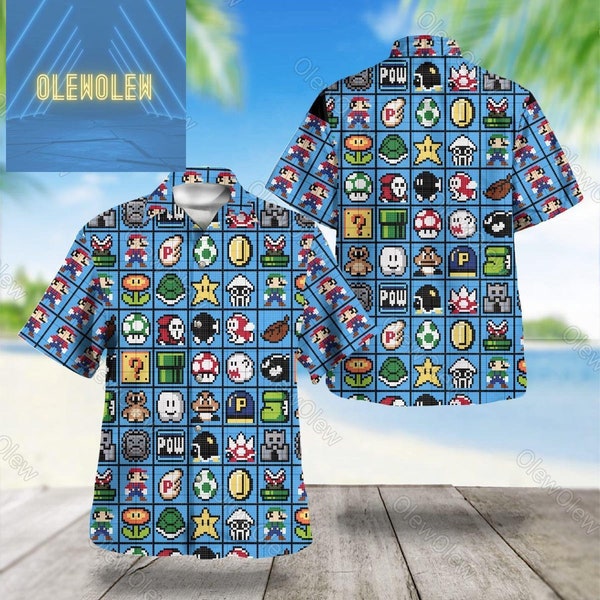 Super Mario Hawaiian Shirt, Super Mario Button Shirt, Super Mario Summer Shirt, Super Mario Beach Shirt, Super Mario Shirts For Men