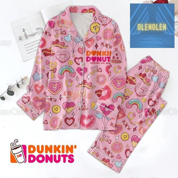 Dunkin Donut Pajamas Set, Dunkin Donut Holiday Pajamas, Dunkin Donut Midnight Shirt, Bridesmaid Pajamas, Food Matching Pajamas Set